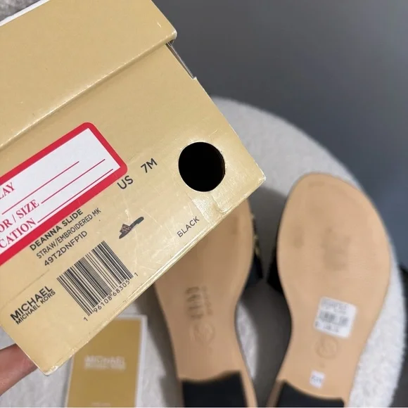 Michael Kors Deanna Black and Tan Slide Sandals - Picture 8 of 9